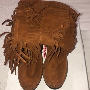 MINNETONKA Suede Cognac Moccasin Boots Size 11
